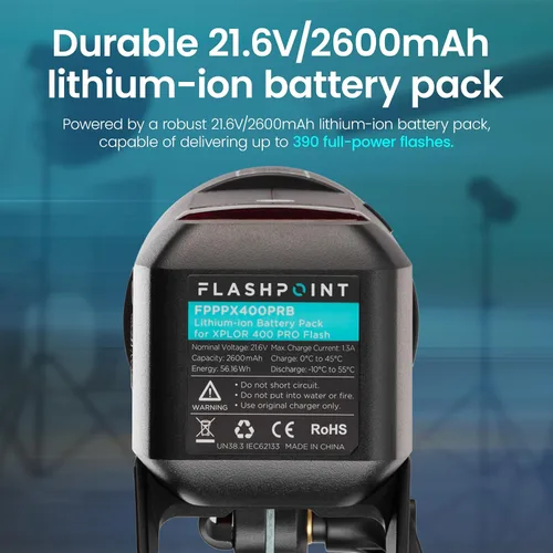 Vista 8 de Flashpoint XPLOR 400 PRO TTL - Luz estroboscópica HSS con batería de iones de litio con R2 integrado de 2.4 GHz, monolight inalámbrico Bowens Mount