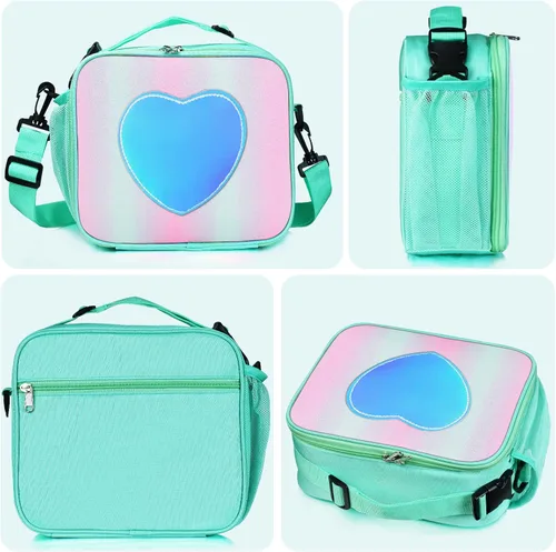 Vista 7 de Lonchera para niños y niñas, bolsa de mano aislada con diseño de arco iris, a prueba de fugas, térmica, reutilizable, para la escuela, la oficina