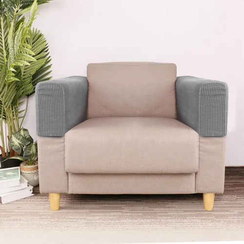 Vista 5 de VICASKY Juego de 2 fundas elásticas para reposabrazos de sofá, toallas para protección de sala de estar (gris claro)