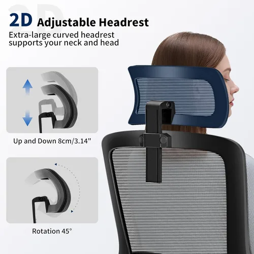 Vista 3 de Silla de oficina, silla de escritorio ergonómica con soporte lumbar ajustable, silla de computadora de malla de 400 libras, respaldo alto con Negro