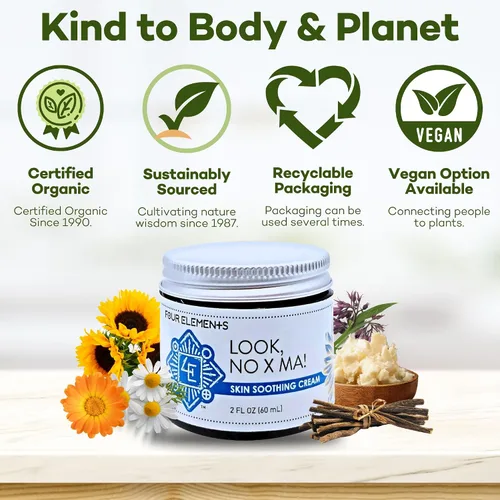 Vista 7 de Look NO X MA Crema calmante para la piel, 2 onzas, 100% orgánica, infusión de caléndula y manzanilla, crema hidratante para cuerpo y cara, hecha a