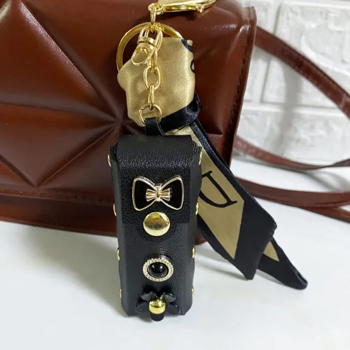 Vista 3 de Llavero de lápiz labial, estuche de cuero para brillo de labios, llavero para lápiz capítulo, accesorios, clips, decoración de llaves de coche