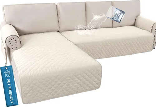 Vista 14 de H.VERSAILTEX Fundas de sofá para sofá seccional, 2 piezas, funda de sofá en forma de L, 100% impermeable y lavable, protector de sofá para perros