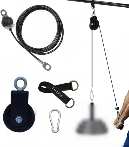 Vista 4 de Sistema de polea de cable de peso, rueda de polea giratoria de 360 grados, polea silenciosa de 3.54 pulgadas, correa para colgar polea, mosquetón