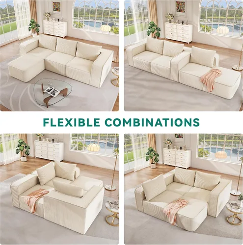 Vista 3 de YITAHOME Sofá modular Cloud de 107 pulgadas con diván en forma de L, asiento profundo y 3 almohadas, sofá de pana para sala de estar y dormitorio