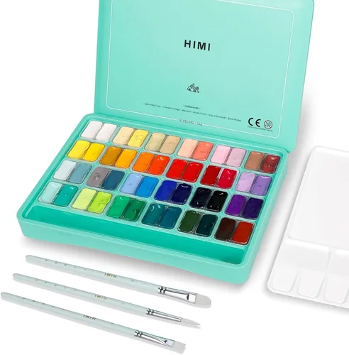 Vista 7 de HIMI - Juego de pintura Gouache, 112 colores x 0.42 oz, diseño de taza de gelatina doble con funda portátil, no tóxica, pintura profesional opaca