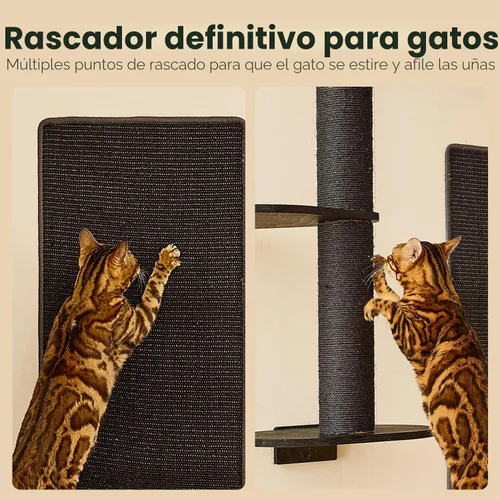 Vista 4 de FUKUMARU - Estantes de pared para gatos, juego 4 en 1, color negro