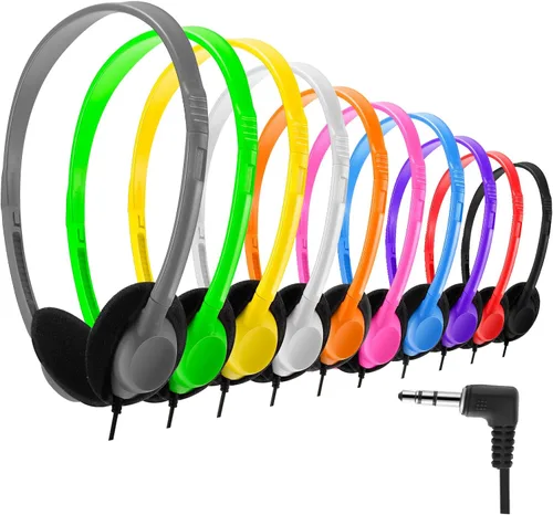 Vista 15 de Yunsailing Paquete de 20 auriculares a granel con diadema ajustable de 0.138 in, auriculares para programas de aprendizaje, laboratorio de Negro