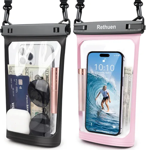 Vista 8 de Bolsa flotante grande impermeable para teléfono, paquete de 2 bolsas secas para teléfono celular para iPhone 17, 16, 15, 14, 13 Pro Max, Galaxy S24