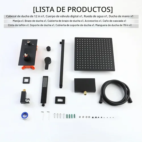 Vista 9 de SKOWLL Sistema de ducha con boquilla de bañera, grifo de ducha y bañera combinado de montaje en pared de 12 pulgadas, cabezal de ducha negro