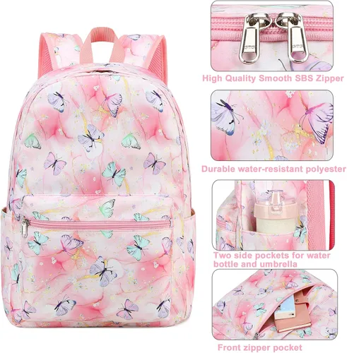 Vista 8 de BTOOP Mochila para niños en edad preescolar para niños y niñas, mochila escolar de viaje de 15 pulgadas, para niños de 3 a 8 años, rosado