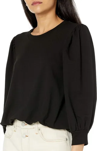 Vista 3 de The Drop Leona - Sudadera de rizo francés de manga corta abombada con cuello redondo para mujer