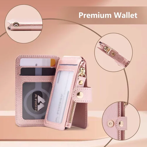 Vista 54 de Cartera con llavero, tarjetero con bloqueo RFID de piel, funda para tarjetas de crédito con cremallera para mujer