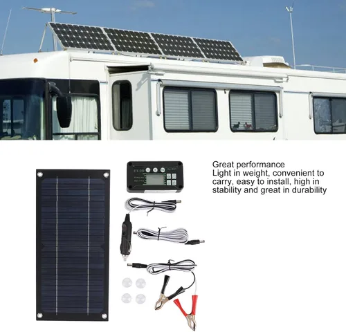 Vista 3 de Ejoyous Kit de panel solar, 600 W, cargador de panel solar monocristalino de silicio 100 A, kit de panel solar con cable de extensión, clip