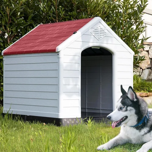 Vista 9 de Casa de plástico resistente al agua para perros pequeños, casa para perros para interiores y exteriores, refugio para cachorros con rejillas