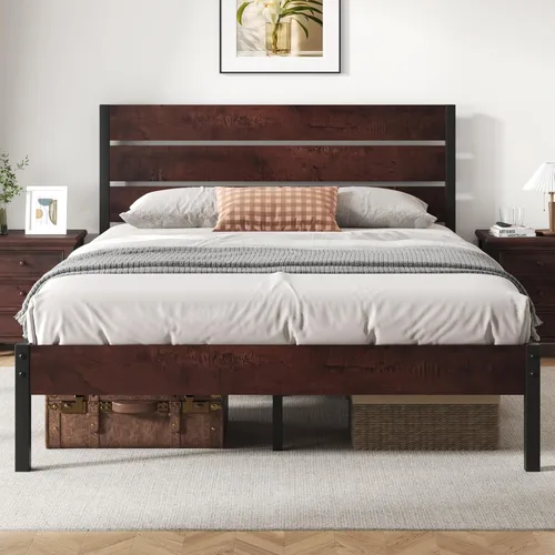 Vista 8 de Fluest Base de cama con cabecera y estribo, con almacenamiento debajo de la cama, sistema de soporte totalmente metálico, no necesita somier, fácil