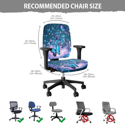 Vista 6 de Funda para silla de oficina con diseño de mariposa de 2 piezas, fundas para silla de juegos, bonitas fundas transpirables para silla de escritorio
