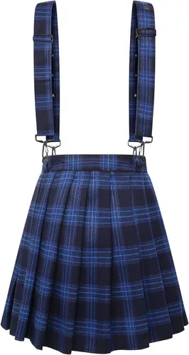 Vista 3 de chouyatou Minifalda plisada a cuadros con correa decorativa para mujer