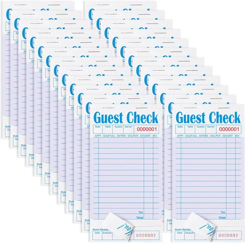 Vista 31 de Libros de cheques de invitados para servidores, bloc de notas de servidor, paquete de 12, papel de color natural, bloc de notas para camarera