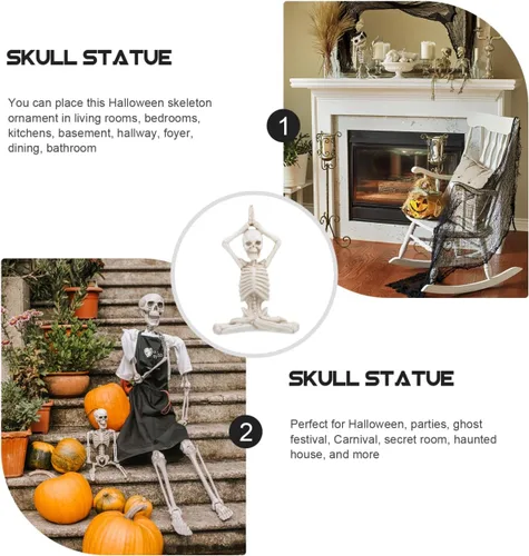 Vista 9 de LIFKOME Juego de aldea de Halloween, figura de esqueleto de yoga, estatua de esqueleto de yoga, meditación de Halloween, decoración de mesa de yoga