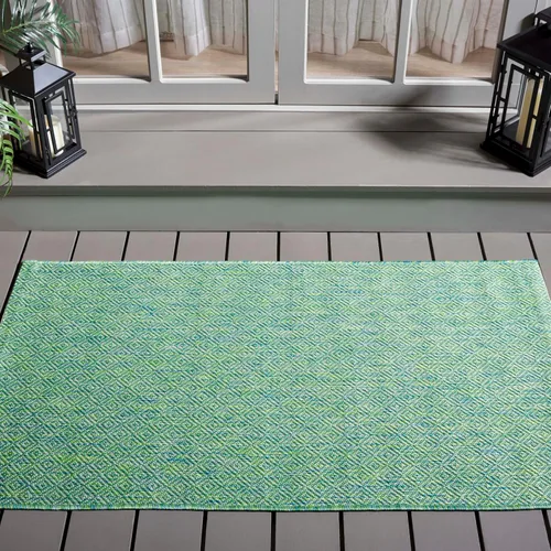 Vista 39 de SAFAVIEH Alfombra Lavable para Exteriores Colección Courtyard - 2'3" x 5', Azul Aqua y Gris, No Desprende Pelusa y Fácil Limpieza, Ideal para Patio