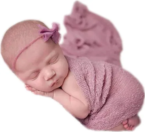 Vista 5 de Coberllus Accesorios para fotos de bebé recién nacido, manta de tela para envolver para niños y niñas, sesión de fotografía (beige)
