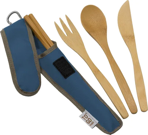 Vista 3 de TO GO WARE Juego de utensilios de viaje de bambú reutilizables Incluye tenedor, cuchillo, cuchara, palillos y mosquetón Hecho