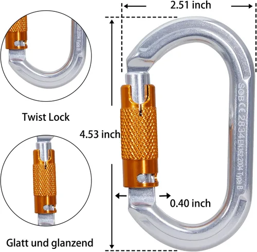 Vista 3 de SOB Clips de mosquetón de escalada con bloqueo automático, conector de mosquetón asimétrico de alta resistencia utilizado para rappel