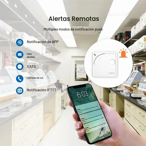 Vista 3 de Sensor ambiental WiFi WS1: temperatura, humedad, monitoreo de luz Sonda externa Alertas, informes de programación y uso compartido