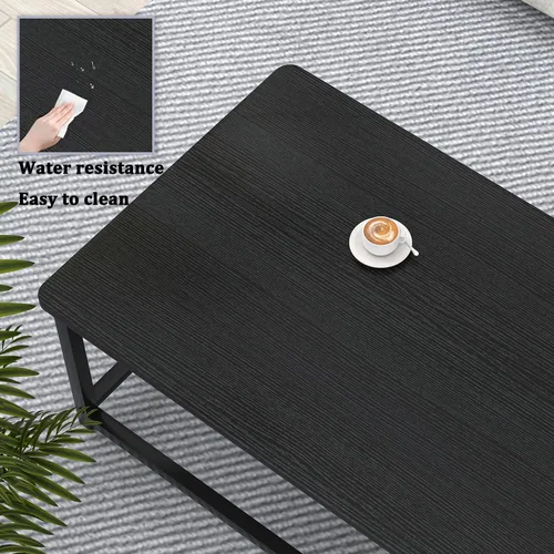 Vista 5 de EXCEFUR Mesa de centro negra, mesa de sala de estar de madera rústica con estante de almacenamiento, mesa central rectangular moderna, 47 pulgadas