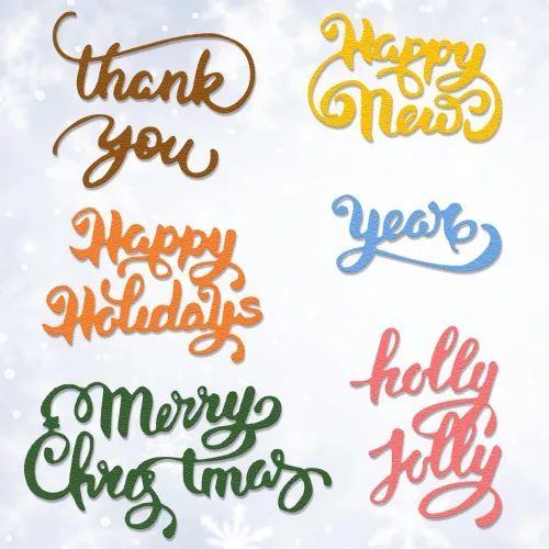 Vista 3 de ABTOLS 7 piezas de palabras navideñas Thinlits troqueladas de palabras navideñas en relieve, troqueles de corte de metal de acero al carbono