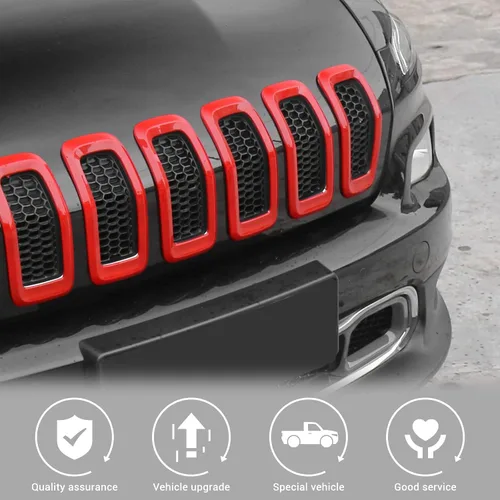 Vista 4 de Jimen Insertos de parrilla para Jeep Cherokee, 7 piezas de insertos de rejilla compatibles con Jeep Cherokee 2014-2018, Rojo