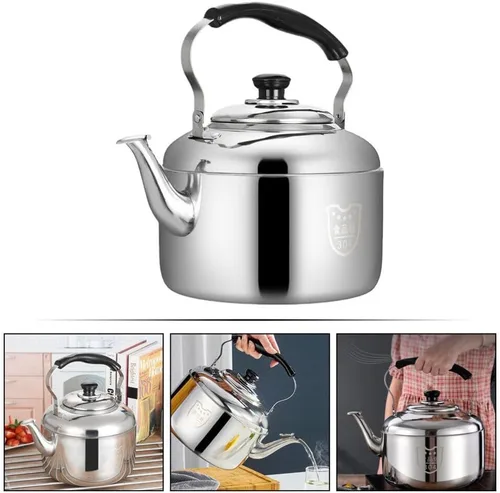 Vista 9 de HEMOTON Hervidor de té para el hogar, tetera silbante, tetera de acero inoxidable, tetera clásica, hervidor de agua con mango frío para estufa, 4 L