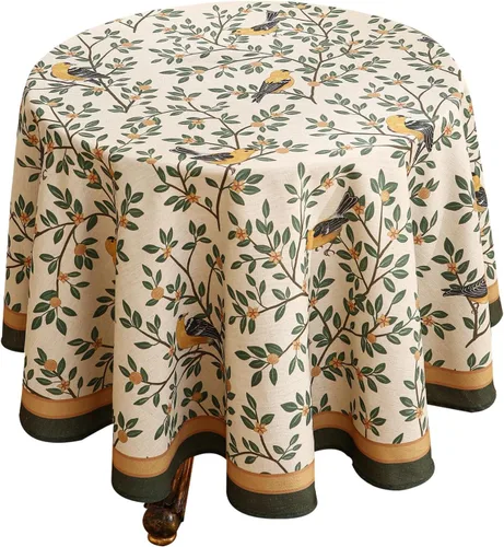 Vista 62 de [Usado] patdrea Mantel largo de lino de diseño verde para mesa rectangular, mantel vintage transpirable con patrón de frutas amarillas, funda