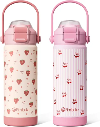 Vista 20 de Botella de agua aislada para niños con pop-open pajita y pico 2-en-1, botella de agua aislada de 14 onzas para niños, botella de acero inoxidable