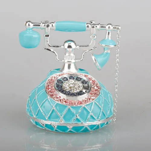 Vista 2 de SEVENBEES Figuras de teléfono turquesa, caja esmaltada con bisagras con cristales rosados, joyeros decorativos, coleccionables, regalos para niñas