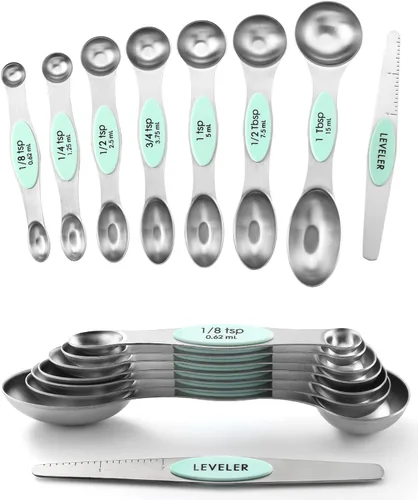 Vista 25 de Spring Chef Juego de cucharas medidoras magnéticas de acero inoxidable con imanes N45 fuertes, accesorios de cocina de metal resistente para hornear