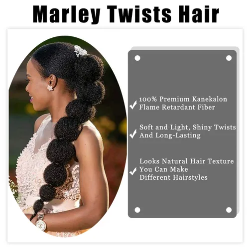 Vista 4 de 1 paquete de 18 pulgadas Marley trenzado de cabello trenzado Marley Twist Braids Hair Long Afro Kinky Marley para Butterfly Locs Crochet Hair (1B#)