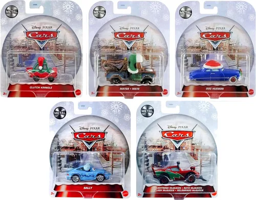Vista 6 de Disney Pixar Cars Serie de Vacaciones de Invierno – Paquete de 5 Vehículos de Fundición a Presión, Edición Especial de Navidad, escala 1:55