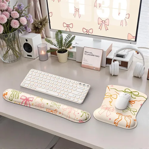 Vista 8 de iCasso Alfombrilla para mouse y reposamuñecas para teclado, reposamuñecas para teclado de computadora, hecha de espuma viscoelástica con soporte