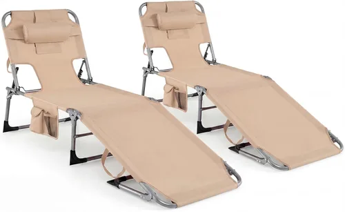 Vista 11 de Tangkula Silla de Bronceado con Orificio para la Cara, Silla Reclinable Plegable y Ajustable para Patio, Playa, Tomar el Sol con Bolsillo Lateral
