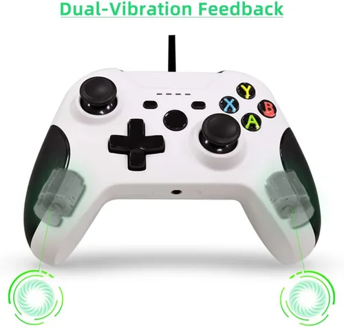 Vista 4 de Zamia - Controlador con cable para Xbox One controlador USB Gamepad Joypad con doble vibración para Xbox OneSXPC con Windows 7810 blanco