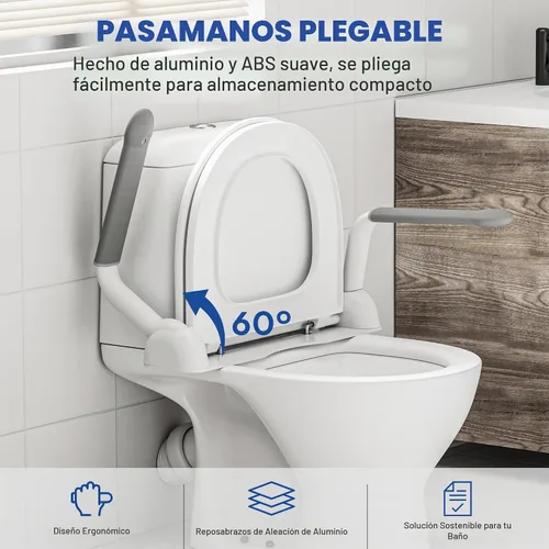 Vista 5 de DOZAWA - Rieles de seguridad para inodoro para personas mayores, barra de asistencia plegable resistente