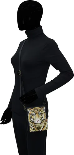 Vista 3 de Anna by Anuschka Bolso bandolera convertible con solapa de cuero pintado a mano para mujer, Bengal Tiger