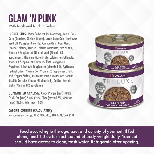 Vista 5 de Comida enlatada sabor cordero y pato TruLuxe Glam 'n Punk marca Weruva (24 unidades de 3 onzas cada una)