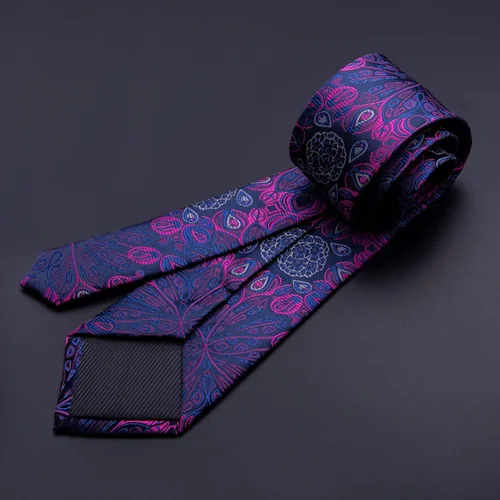 Vista 4 de YOHOWA Conjunto de corbata de boda para hombre, corbatas de cachemira con pañuelo, gemelos de seda formal para negocios