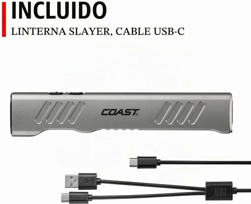 Vista 9 de Coast Slayer 1150 lúmenes linterna LED recargable por USB-C con modo Spot/Flood, modo memoria y clip de bolsillo, plateado