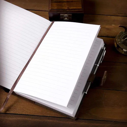 Vista 5 de Diario de cuero recargable, funda de cuaderno de escritura A5 con forro de alta calidad, soporte para bolígrafo y ranura para tarjetas, 200 páginas