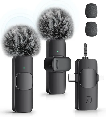 Vista 10 de Paquete de 2 micrófonos de solapa inalámbricos para iPhone, iPad y teléfono Android, micrófono de solapa Plug and Play, micrófono inalámbrico