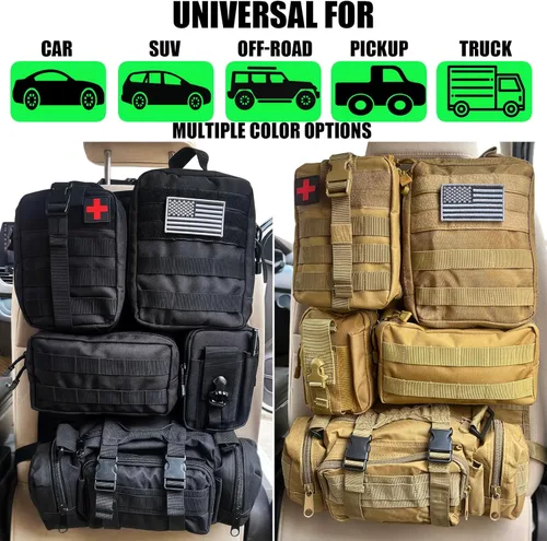 Vista 3 de Paquete de 7 organizadores tácticos para respaldo de asiento, organizador de camión con 6 bolsas desmontables, universal para automóvil, camión